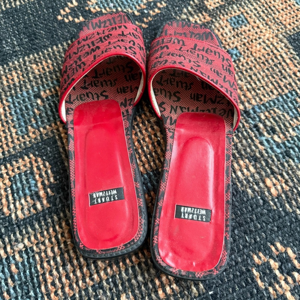 Stuart Weitzman Black and Red Logo Sandals - Picture 5 of 5